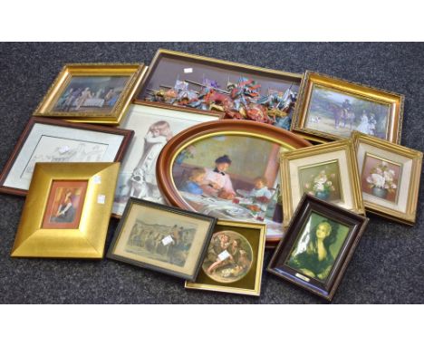 Pictures and Prints - John Everett Millais after Bubbles colour print;  others, tapestry classical interior, etc qty