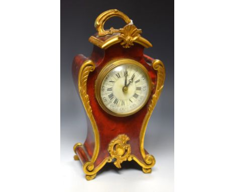 A 19th century empire style boudoir clock, white dial, Arabic and Roman numerals, gilt metal mounts, shaped case, A & N manua