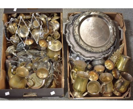 Metalware - a large quantity of plated items to include jugs, goblets, trays, coasters, trays, hip flask, Art Deco style cand