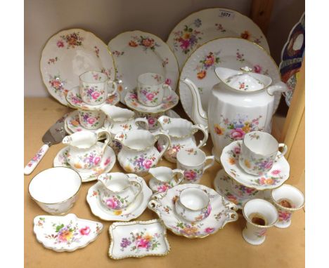 A Royal Crown Posie pattern coffee and cake service, comprising cups, saucers, tea plates, milk jug, sugar bowl, cake slice; 
