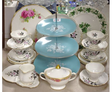 Ceramics - a Royal Albert Queen's Messenger part tea service, five cups and saucers, side plates etc; a Midwinter three tier 