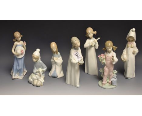 Lladro - a figure Girl with Bird No.5217; others Night Dress; Boy and Sheep; summer dress;etc  (7) 