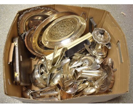 A silver plated entree dish and cover; another; pated Victorian tea ware, various; 19th century and later flatware; etc 