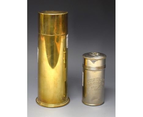 A trench art table lighter; a Colgate and Co shaving stick holder