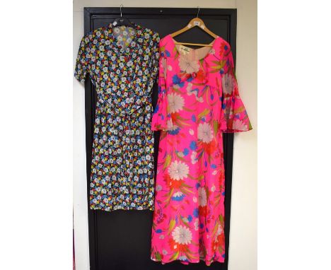 Vintage Costume - a 1940s floral cotton dress with CC41 label; a 1960s psychedelic evening dress (2)