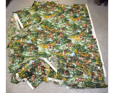Textiles - vintage fabric, equestrian hunting scenes