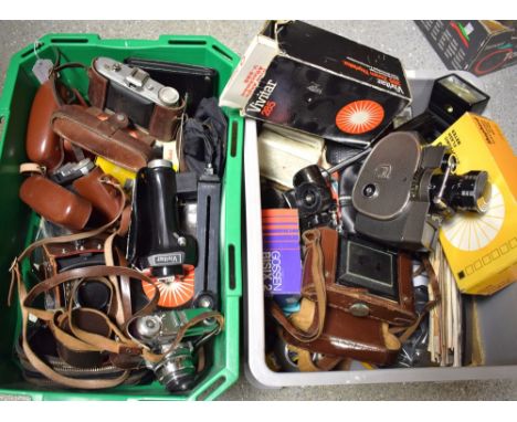 Cameras - Yashica mat, Copal MXV;  Zeiss Ikon;  Quartz zoom cine camera;  others;  filters, flashes, light meters, etc some w