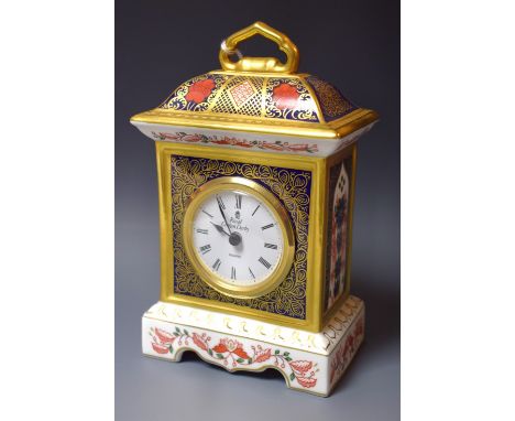 A Royal Crown Derby 1128 Imari mantel clock, first, printed marks 