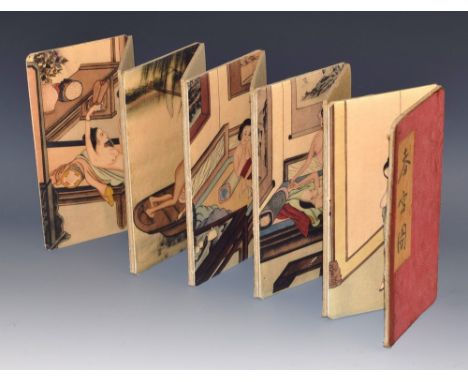 Erotica - an unusual Japanese concertina erotic manual, the ten folds applied with printed depictions of male and female love