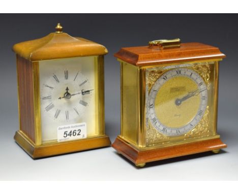 A Richard Stone, Derby, mahogany brass mounted miniature mantel clock, swing handle; another Smiths (2)