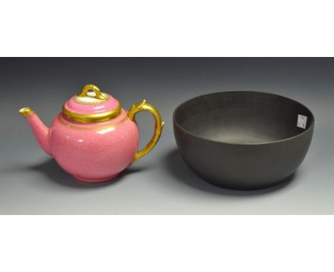 A Royal  Worcester ovoid vase, in mottled pink, gilt banded, printed mark, date code for 1916;  a Wedgwood bowl, impressed ma