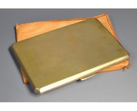 An Art Deco silver canted rectangular cigarette case, engine turned, hallmarked, 167g, watered satin case 