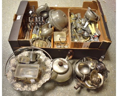 Silver Plate - a Victorian swing handle fruit bowl, repouse shell motifs; Toast Racks; cruet sets, flatware, etc;  a Don Pewt