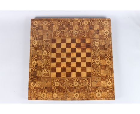 A VERY FINE AND LARGE EARLY 19TH CENTURY MARQUETRY INLAID WOODEN CHESS BOARD. 23ins x 23ins.