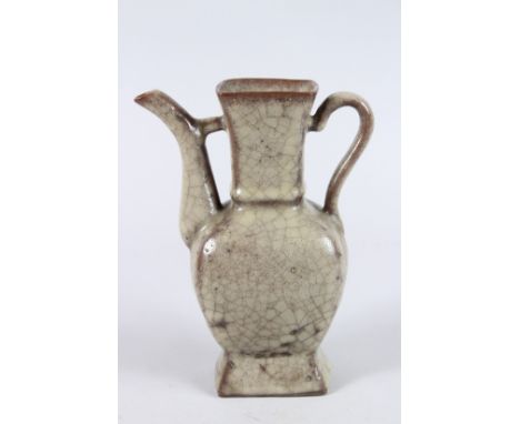 A CHINESE CRACKLE GLAZE EARTHENWARE EWER. 24cms high.