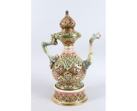 A LARGE HUNGARIAN POTTERY EWER ON STAND, for the Islamic market. 20ins high.