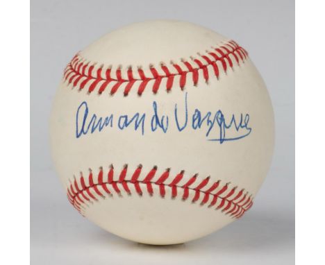 Official American League baseball signed by Armondo Vasquez. Rawlings backstamp. Certificate of Authenticity included from T 