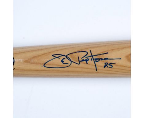 This is a natural-colored Rawlings Big Stick #232 Adirondack model bat, hand-signed in blue by Joe Pepitone. A three-time Gol