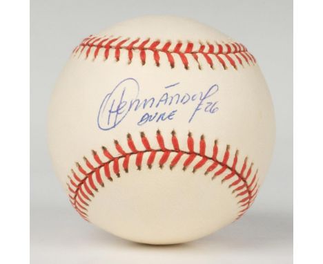 Personally hand-signed in front of a representative of Steiner sports by Orlando Hernandez. Certificate of Authenticity inclu