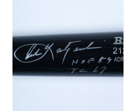 Rare black Rawlings Adirondack model Big Stick autographed by Boston Red Sox legend and MLB Hall of Famer, Carl Yastrzemski. 