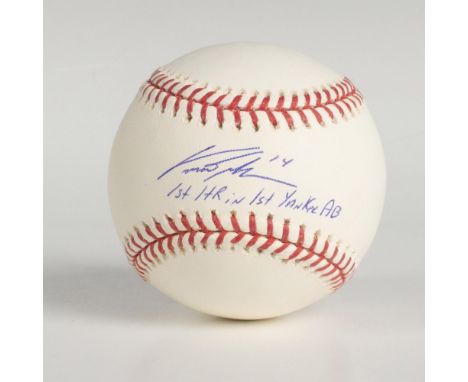 Hand-signed Official Major League Baseball certified to be Curtis Granderson's 1st home run as Yankee in 1st at bat. Certific