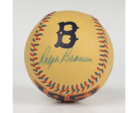 A Shot Heard Round the World Baseball signed by Ralph Branca and Bobby Thomson. Brooklyn Dodgers vs New York Giants October 3