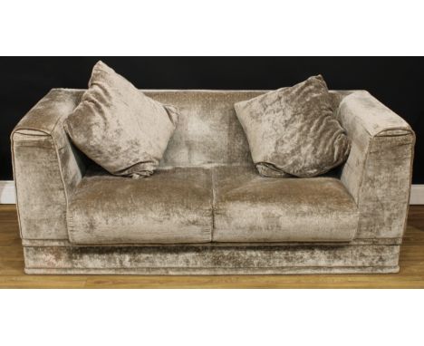 A contemporary hotel reception sofa, 69.5cm high, 173cm wide, the seat 125cm wide and 65cm deep 