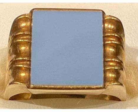 A gentleman's high carat gold signet ring, size U, unmarked,  9.8g 