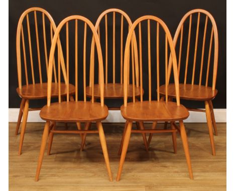 A set of five Ercol beech and elm 2056 Windsor Quaker dining chairs, 96.5cm high, 42.5cm wide, the seat 37cm deep (5) 