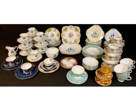 Ceramics - a Tuscan China Blue Tree pattern tea service for ten comprising cake plates, side plates, cream jug, sugar bowl, c