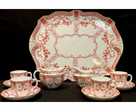 A late 19th century Royal Crown Derby 3145 pattern part cabaret set comprising tray, sucrier, cream jug, cups and saucers 