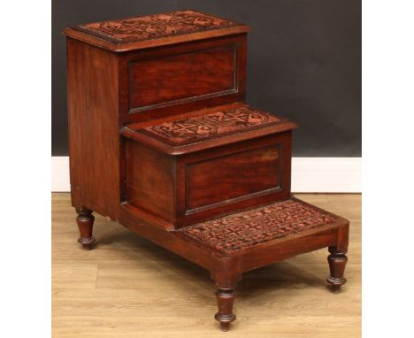 A set of Victorian mahogany library steps or step commode, 65cm high, 46.5cm wide, 70.5cm deep 