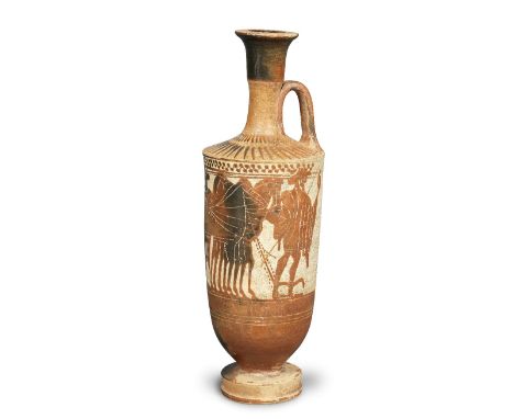  An Attic black-figure white-ground chimney lekythos with a chariot scene Attributed to the Manner of the Haimon Painter, cir