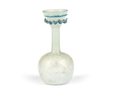  A Late Roman pale green glass flask with turquoise collar Circa 4th-5th Century A.D.13.2cm highFootnotes:Provenance:Louis-Ga