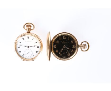 TWO GOLD-PLATED POCKET WATCHES, c. 1900: the first open face, the white enamel dial with subsidiary seconds dial, signed Thom