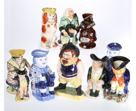 A SMALL COLLECTION OF 19th CENTURY AND LATER ENGLISH AND CONTINENTAL TOBY JUGS: including a Delft example with mark for Piete