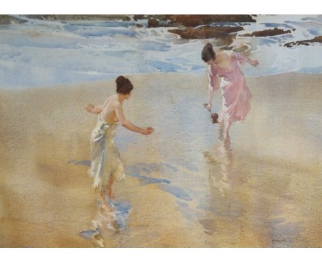 SIR WILLIAM RUSSELL FLINT (1880-1969), THE BEACH GAME, limited edition print, numbered in pencil 251/650, framed. Image 41cm 