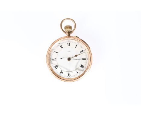 A 9ct GOLD REPEATER OPEN FACE POCKET WATCH, the case hallmarked for Chester 1912, the white enamel dial with Roman numerals a