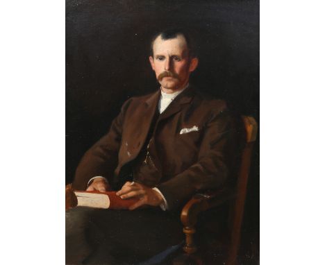 PORTRAIT OF A GENTLEMAN SEATED IN A CHAIR HOLDING A BOOK, indistinctly signed and dated 1890 lower left, oil on canvas, frame