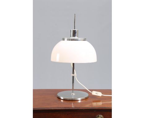 A HARVEY GUZZINI ADJUSTABLE TABLE LAMP, CIRCA 1960's, with acrylic mushroom shade, with label. 59cm