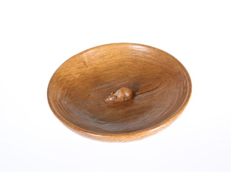 ROBERT THOMPSON OF KILBURNA LARGE MOUSEMAN OAK FRUIT BOWL, circular, adzed inside and out, carved mouse signature to the cent