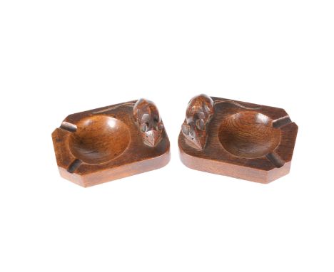 ROBERT THOMPSON OF KILBURNAN EARLY PAIR OF MOUSEMAN OAK ASHTRAYS, probably circa 1930's, of characteristic form, good rich co