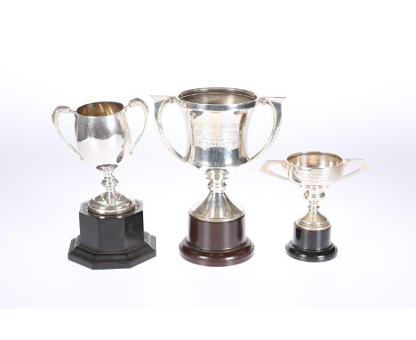 A GROUP OF THREE SILVER TROPHIES, the first Birmingham 1939, with Belle Vue Speedway Jack Doyle Trophy presentation inscripti