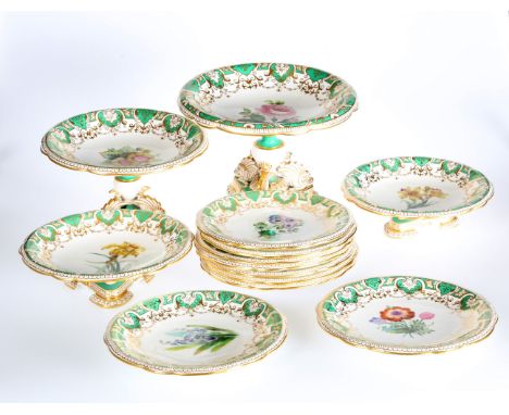 A DAVENPORT DESSERT SERVICE, SECOND QUARTER OF THE 19th CENTURY, each piece painted with differing floral sprays, comprising 