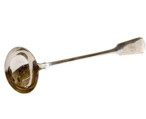 A WILLIAM IV SILVER SOUP LADLE, William Eaton, London 1830, fiddle pattern, engraved with an H. Length 33cm