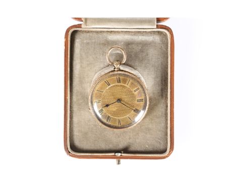 A SWISS LADY'S 14ct GOLD OPEN FACE FOB WATCH, LATE 19th CENTURY, the engine turned gilt dial with Roman numerals, the case wi