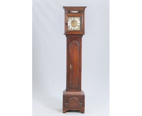 AN OAK THIRTY HOUR LONGCASE CLOCK, the 10-inch square brass dial, signed Rd Stephen/Bridgnorth, with silvered chapter and sin