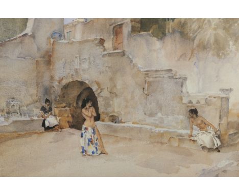 SIR WILLIAM RUSSELL FLINT (1880-1969), MODELS IN AN ITALIAN COURTYARD, limited edition print, numbered in pencil 340/650, fra