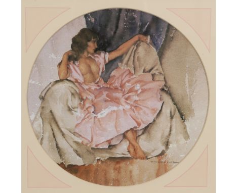 SIR WILLIAM RUSSELL FLINT (1880-1969), CECILIA, limited edition print, framed. Diameter 22.5cm
