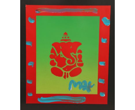 PETER MAX (AMERICAN, BORN 1937), GANESHA, signed in acrylic, acrylic and lithograph, framed. 31cm by 25.5cm